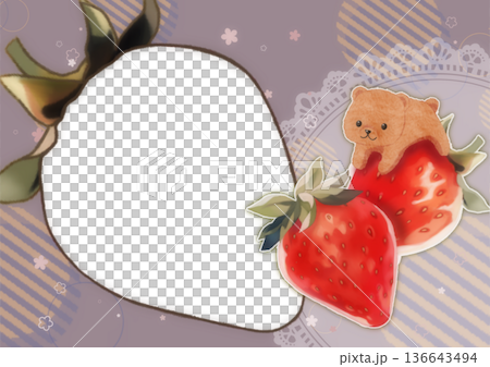 いちごとくまのかわいいフォトフレーム いちごとくまのかわいいフォトフレーム 136643494