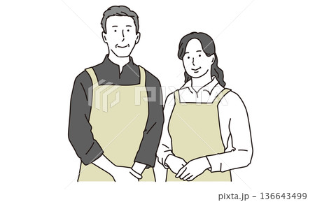 カフェの経営をするアジア人夫婦のイラスト素材 136643499