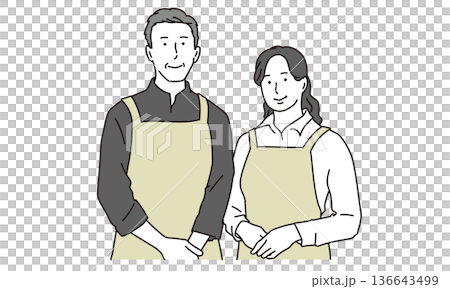 カフェの経営をするアジア人夫婦のイラスト素材 136643499