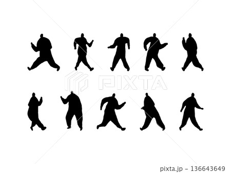 歩く人物や走る人物のゆるい手描きシルエットセット 136643649