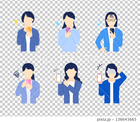 一張簡單的圖片,一位女性商務人士手持並操作智慧型手機,臉上帶著焦慮的表情。 一張簡單的圖片,一位女性商務人士手持並操作智慧型手機,臉上帶著焦慮的表情。 136643665