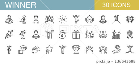 勝者・受賞・成功・優勝に関するラインアイコンセット　 136643699