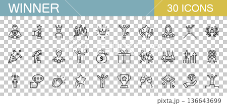 贏家、獎項、成功與勝利線圖示集 贏家、獎項、成功與勝利線圖示集 136643699