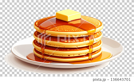 バターとメープルシロップがかかったふわふわホットケーキのイラスト 136643701