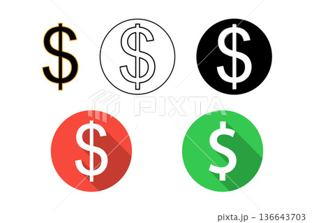 Dollar Currency Icon Set Money Symbols, Finance Coins, Flat Design and Long Shadow Buttons Dollar Currency Icon Set Money Symbols, Finance Coins, Flat Design and Long Shadow Buttons 136643703