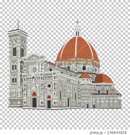 Highly Detailed Vector Illustration of Florence Cathedral Santa Maria del Fiore with Renaissance and Gothic Architecture, Iconic Historical Landmark and Tourist Attraction 136643858