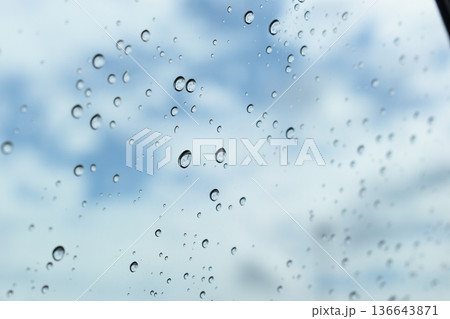 water drop on mirror with blue sky and white cloud background water drop on mirror with blue sky and white cloud background 136643871