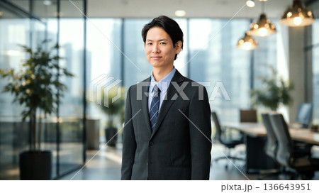 オフィスに立つ笑顔の男性ビジネスマン 136643951