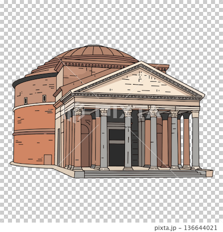 Highly Detailed Vector Illustration of the Pantheon in Rome with Classic Roman Dome and Corinthian Columns, Iconic Ancient Architecture and Historical Monument 136644021