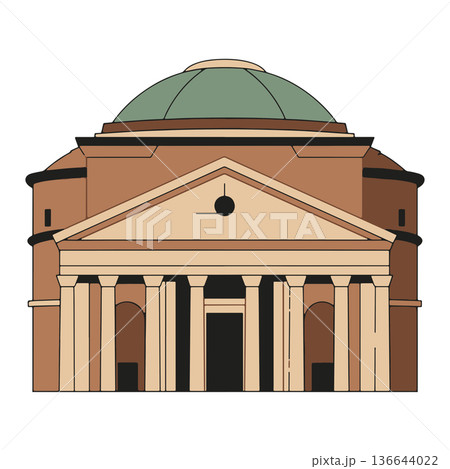 Highly Detailed Vector Illustration of the Pantheon in Rome with Classic Roman Dome and Corinthian Columns, Iconic Ancient Architecture and Historical Monument 136644022