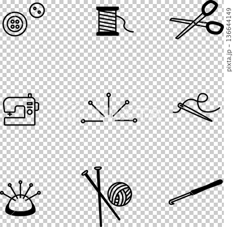 縫紉用品圖示集,粗線 縫紉用品圖示集,粗線 136644149