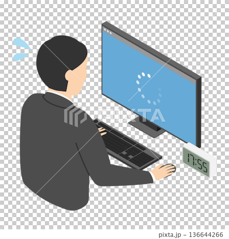 Isometric loading computer and impatient office worker man 136644266
