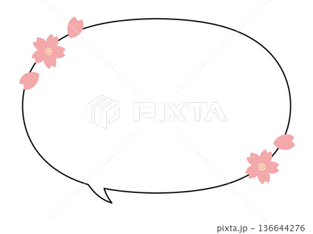 桜のあしらいシンプルな楕円の吹き出し(内向きしっぽ) 桜のあしらいシンプルな楕円の吹き出し(内向きしっぽ) 136644276