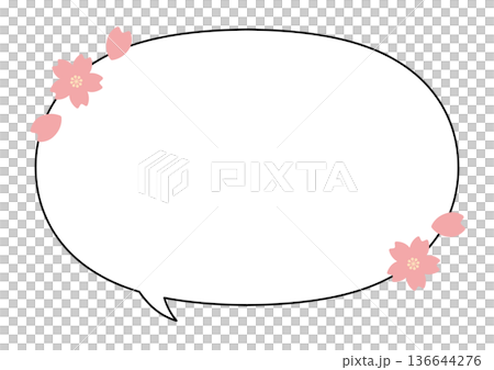 桜のあしらいシンプルな楕円の吹き出し(内向きしっぽ) 桜のあしらいシンプルな楕円の吹き出し(内向きしっぽ) 136644276