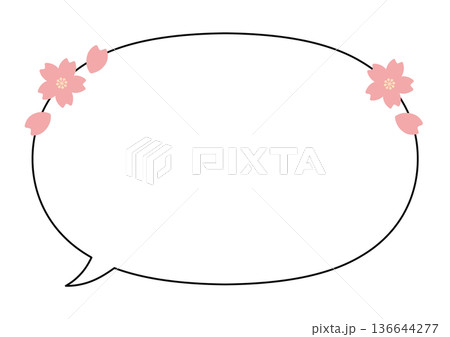 桜のあしらいシンプルな楕円の吹き出し(外向きしっぽ) 桜のあしらいシンプルな楕円の吹き出し(外向きしっぽ) 136644277