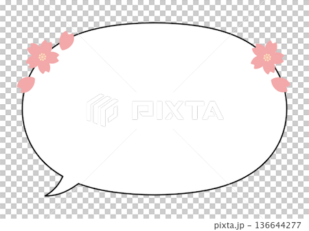 桜のあしらいシンプルな楕円の吹き出し(外向きしっぽ) 桜のあしらいシンプルな楕円の吹き出し(外向きしっぽ) 136644277