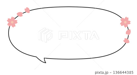 楕円長方形 吹き出し 桜のあしらい(内向きしっぽ) 楕円長方形 吹き出し 桜のあしらい(内向きしっぽ) 136644385