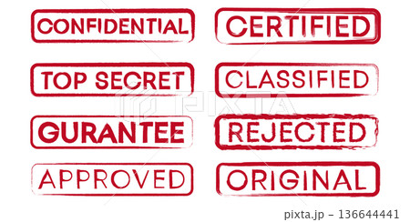 Red Grunge Rubber Stamp Collection with Confidential Certified Approved Rejected and Classified Text Vector Set 136644441