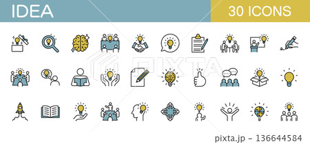 アイデア・インスピレーション・ビジネスに関するアイコンセット　カラー 136644584