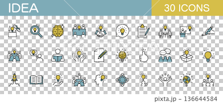 創意、靈感和商業圖標集（彩色） 136644584