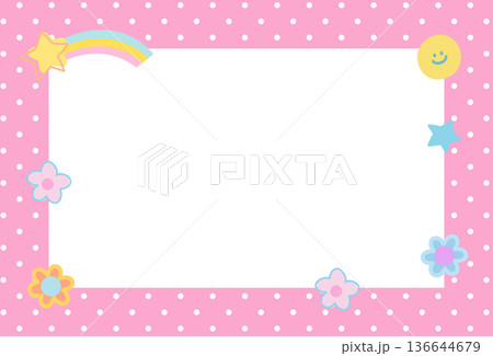 Pink polka dot pattern rectangle frame with rainbow, star, flower for print, polaroid photo, ad template, social media, poster, book cover design, notepad, sticky note, memo, banners, border, postcard Pink polka dot pattern rectangle frame with rainbow, star, flower for print, polaroid photo, ad template, social media, poster, book cover design, notepad, sticky note, memo, banners, border, postcard 136644679