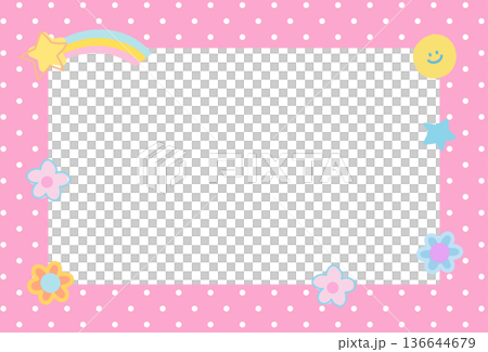 Pink polka dot pattern rectangle frame with rainbow, star, flower for print, polaroid photo, ad template, social media, poster, book cover design, notepad, sticky note, memo, banners, border, postcard Pink polka dot pattern rectangle frame with rainbow, star, flower for print, polaroid photo, ad template, social media, poster, book cover design, notepad, sticky note, memo, banners, border, postcard 136644679