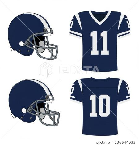 Navy Blue Football Jerseys And Helmets Illustration Navy Blue Football Jerseys And Helmets Illustration 136644933