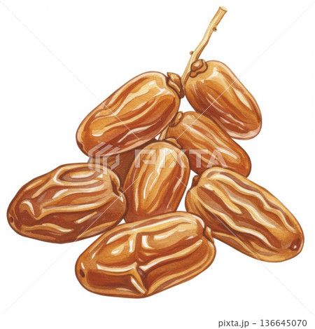 Cluster of Ripe Brown Dates on White Background Cluster of Ripe Brown Dates on White Background 136645070
