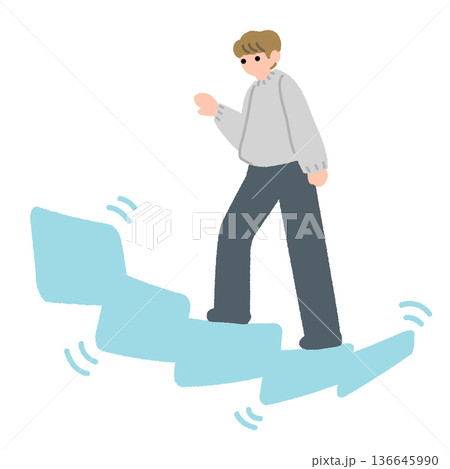 不安定な階段を上る人物のフラットイラスト 不安定な階段を上る人物のフラットイラスト 136645990