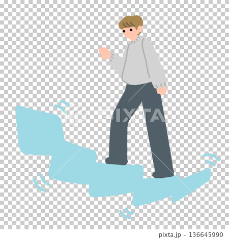 一幅描繪一個人攀爬不穩樓梯的平面插圖 136645990