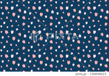 夜桜の桜吹雪シームレスパターン 桜の花びら ネイビー 夜桜の桜吹雪シームレスパターン 桜の花びら ネイビー 136646023