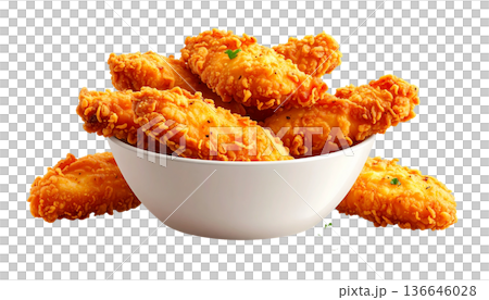 Illustration of crispy chicken strips in a crispy batter 136646028