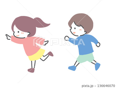 元気に走る子どもたち　シンプルイラスト 136646070