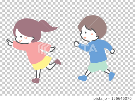 元気に走る子どもたち　シンプルイラスト 136646070