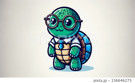 Cute Pixel Art Turtle Wearing Glasses and Tie 136646273