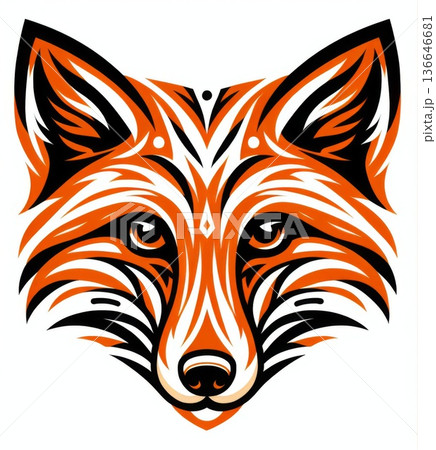 Stylized Orange Fox Head Tribal Geometric Pattern 136646681