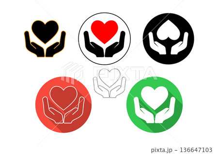 Heart in Hands Icon Set Representing Care, Charity, Support and Love in Different Styles 136647103