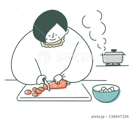料理を作る高齢女性 136647104