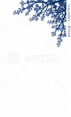Blue Silhouette Tree Branch Design on White Background Minimalist Style Design 136647831