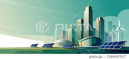 Green Smart City with Solar Panels and Wind Turbines Future Clean Energy Concept Green Smart City with Solar Panels and Wind Turbines Future Clean Energy Concept 136648357
