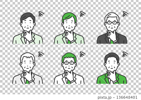 Troubled, CEO male avatar icon set Troubled, CEO male avatar icon set 136648401