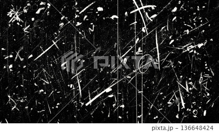 High contrast abstract black and white raster texture with rough hand-drawn scratch marks and grunge details. 136648424