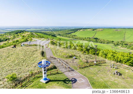 北海道中標津町　開陽台展望館から望む初夏の北海道の風景 136648613