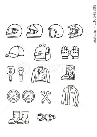 バイク用品とウェアのアイコンセット 136648808