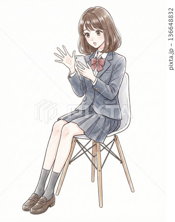 スマホを見て驚く女子高生 136648832