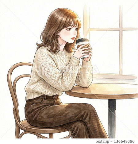 カフェで一休みするファッショナブルな女性 136649386
