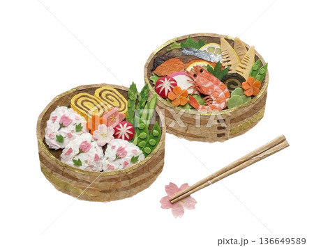 和紙で表現した春の弁当 花見弁当 136649589