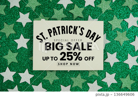 St. Patrick's Day Big Sale 25% off Promotion Offer Discount Retail Shopping Concept 136649606