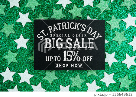 St. Patrick's Day Big Sale 15%% off Promotion Offer Discount Retail Shopping Concept St. Patrick's Day Big Sale 15%% off Promotion Offer Discount Retail Shopping Concept 136649612
