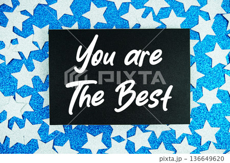 You are The Best Card on Blue Glitter Star Background 136649620